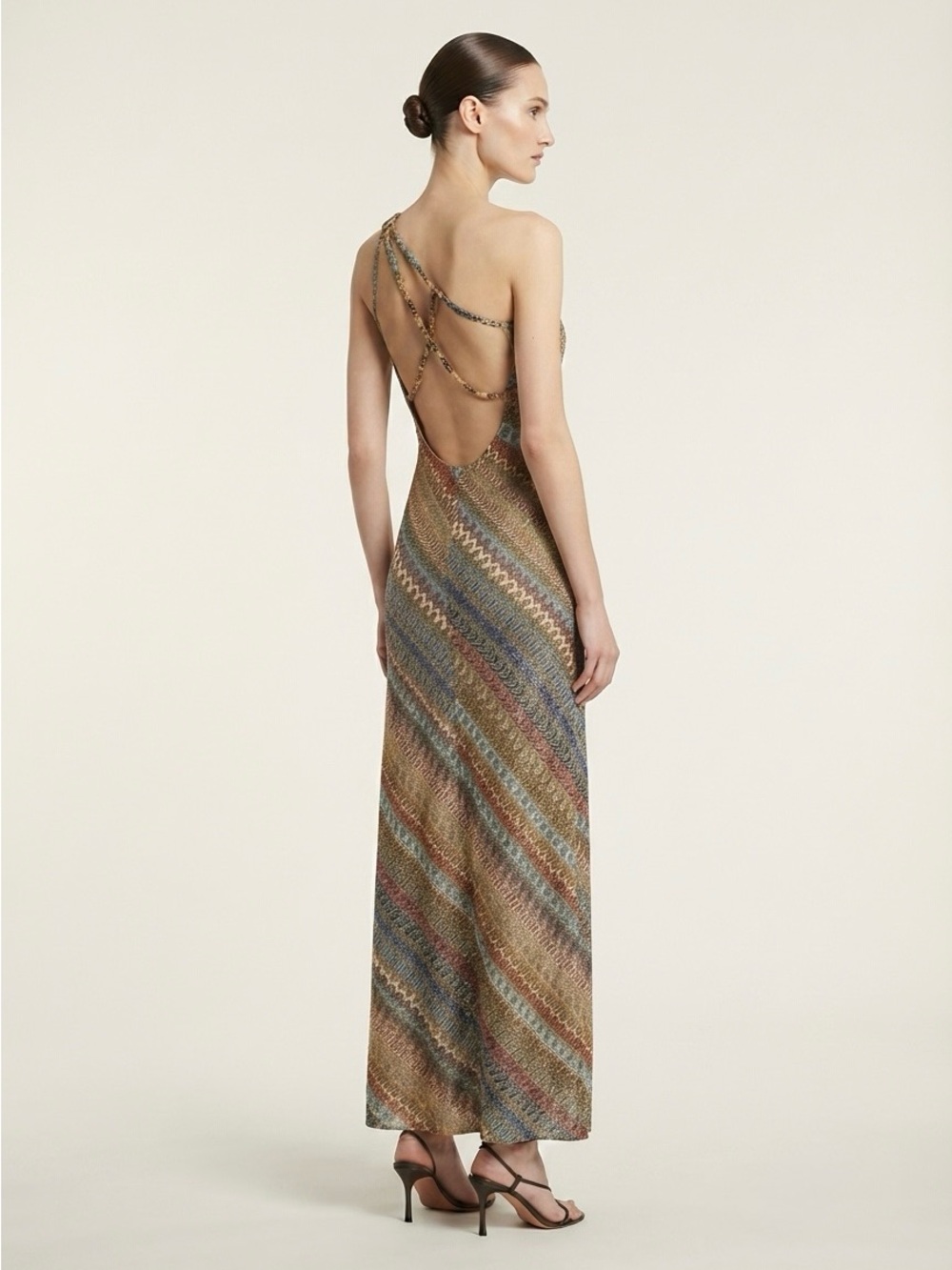 New One-Shoulder Multi Zigzag Maxi Dress